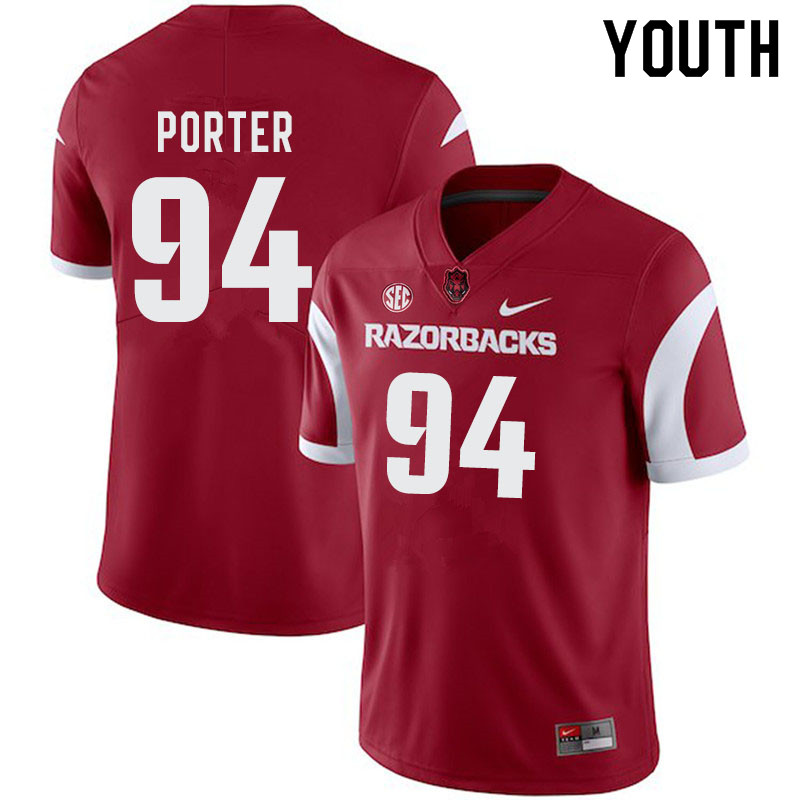 Youth #94 David Porter Arkansas Razorbacks College Football Jerseys-Cardinal